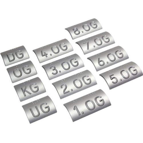 Taktiles Handlaufschild rund Aluminium silber mit Pfeil, DIN 32986