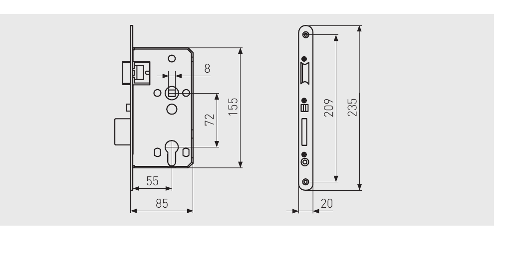 Technische Zeichnung ABUS TKZ 40 mit Bemaßung