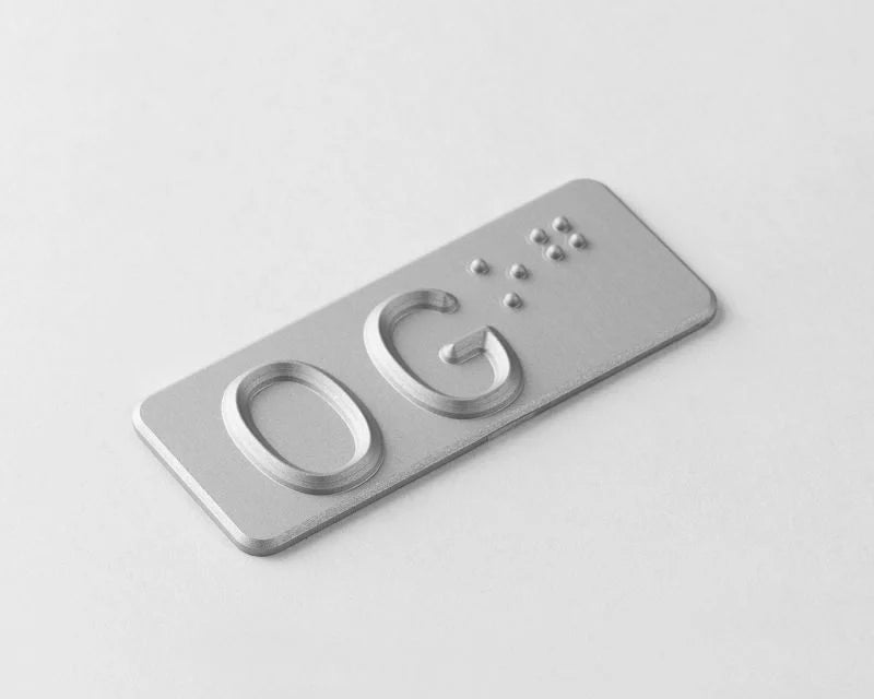 Taktiles Handlaufschild flach Aluminium silber, einzeilige Geschossangabe 22 mm