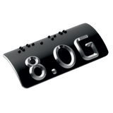 Taktiles Handlaufschild rund Aluminium schwarz eloxiert mit silberner Schrift, DIN 32986