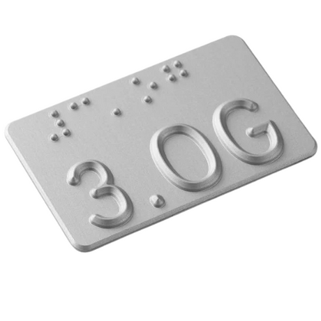 Taktiles Handlaufschild flach Aluminium silber gefräst, Motiv 1.OG, DIN 32986