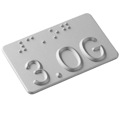 Taktiles Handlaufschild flach Aluminium silber gefräst, Motiv 1.OG, DIN 32986