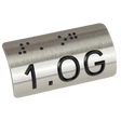 Taktiles Handlaufschild rund Edelstahl mit schwarzem UV-Druck, Motiv 1.OG, DIN 32986