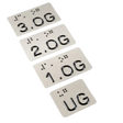 Taktiles Handlaufschild flach Edelstahl mit schwarzem UV-Druck, Motiv 1.OG, DIN 32986