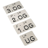 Taktiles Handlaufschild flach Edelstahl mit schwarzem UV-Druck, Motiv 1.OG, DIN 32986