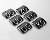 Taktiles Handlaufschild rund Aluminium schwarz, Braille- und Profilschrift, Detail