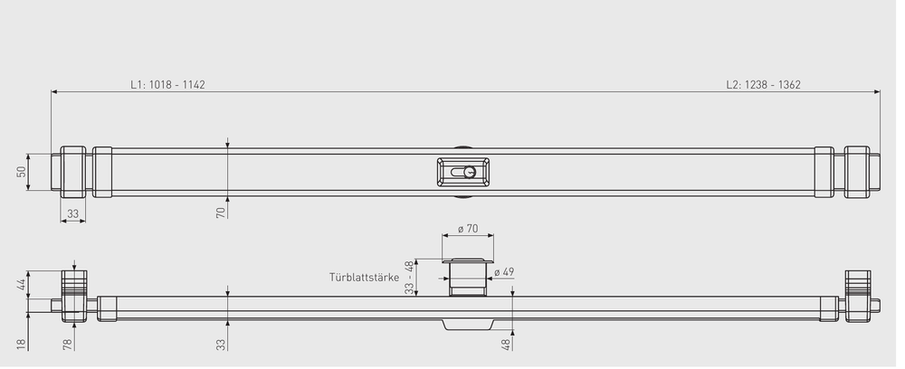 Technische Zeichnung ABUS Panzerriegel PR2800 für EC660/EC880 (Nachbestellung) mit Maßen in mm