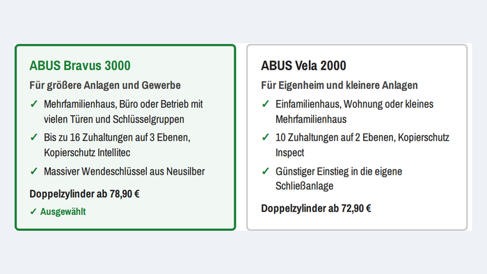Schließplanrechner: Serienauswahl mit ABUS Bravus 3000 und Vela 2000